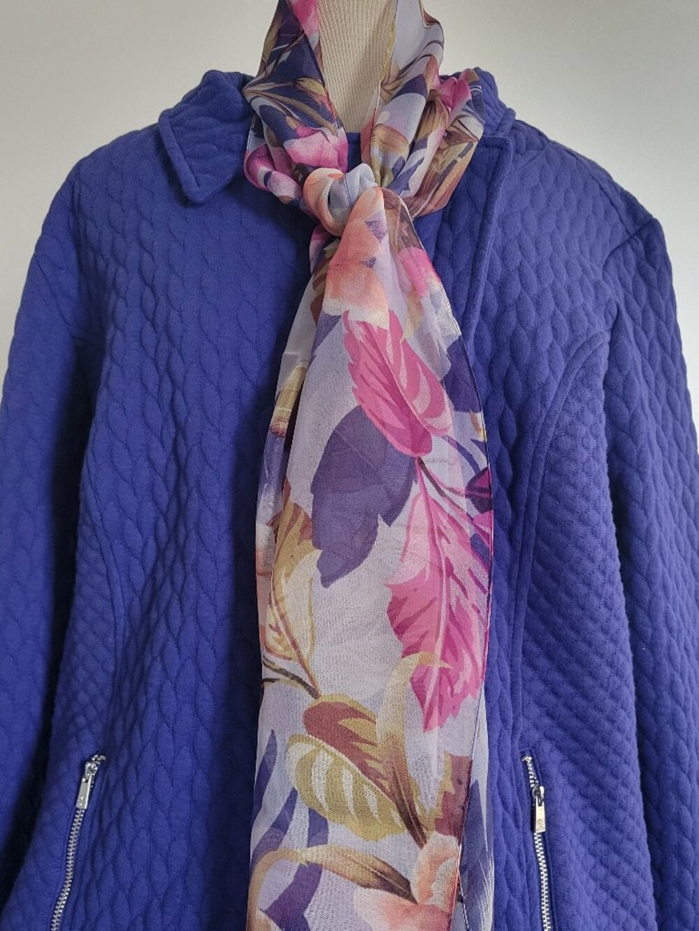 Isaac Mizrahi Live! Quilted Knit Jacket Large Purple Zip Moto Car Coat NWOT